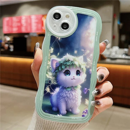 For iPhone 15 Case Curly Wave Frame Pattern Printed TPU Phone Cover
