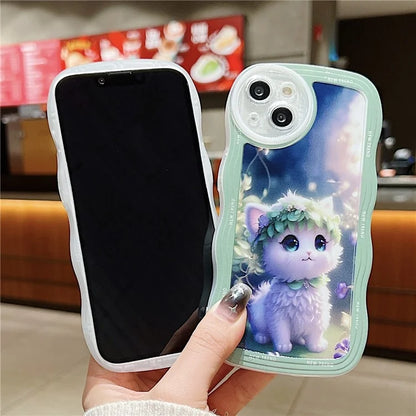 For iPhone 15 Case Curly Wave Frame Pattern Printed TPU Phone Cover