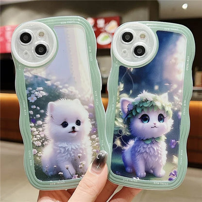 For iPhone 15 Case Curly Wave Frame Pattern Printed TPU Phone Cover