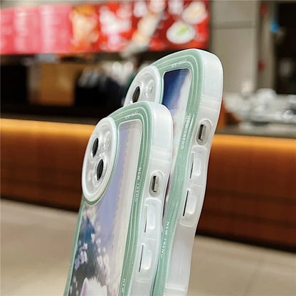 For iPhone 15 Case Curly Wave Frame Pattern Printed TPU Phone Cover