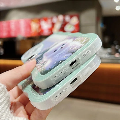 For iPhone 15 Case Curly Wave Frame Pattern Printed TPU Phone Cover