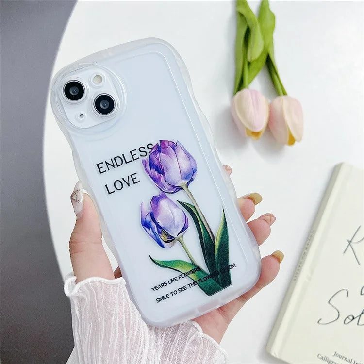 For iPhone 15 Case Curly Wave Frame Pattern Printed TPU Phone Cover