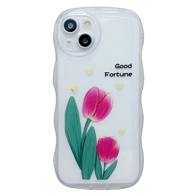 For iPhone 15 Case Curly Wave Frame Pattern Printed TPU Phone Cover
