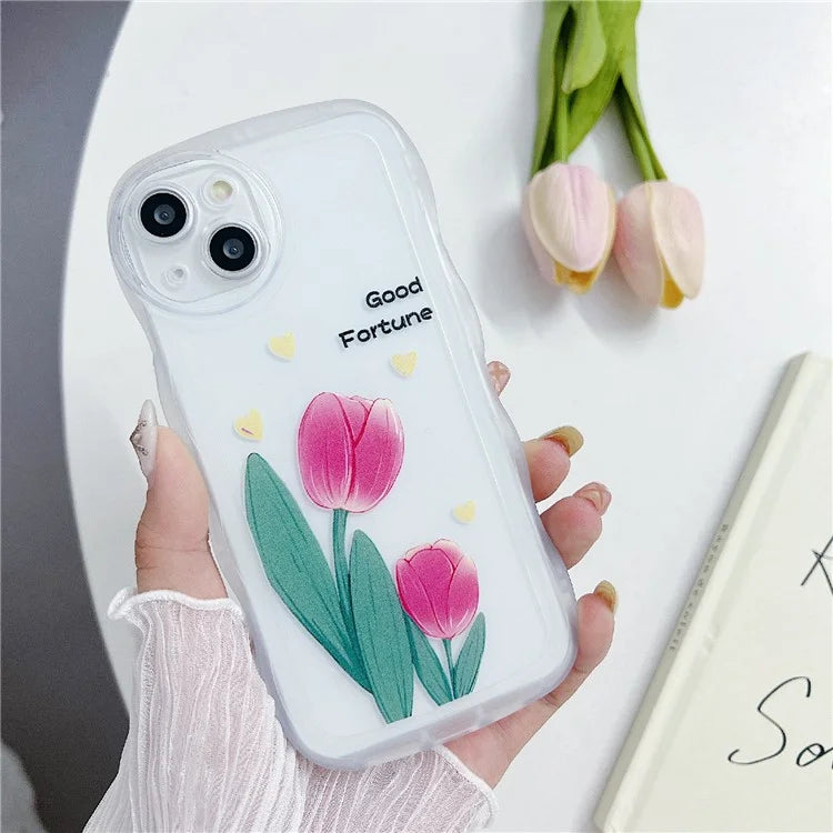 For iPhone 15 Case Curly Wave Frame Pattern Printed TPU Phone Cover