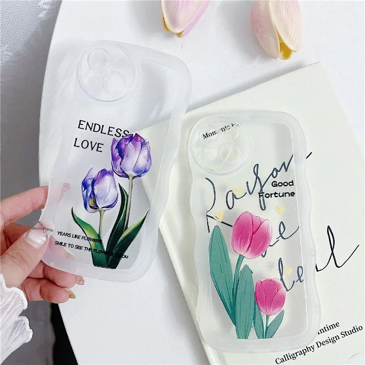 For iPhone 15 Case Curly Wave Frame Pattern Printed TPU Phone Cover