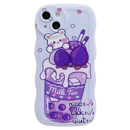 For iPhone 15 Case Curly Wave Frame Pattern Printed TPU Phone Cover
