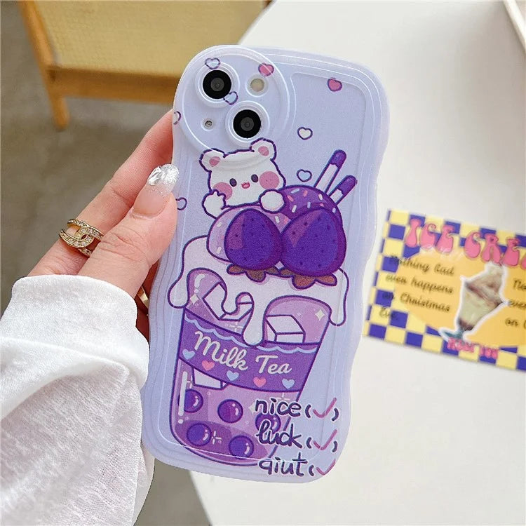 For iPhone 15 Case Curly Wave Frame Pattern Printed TPU Phone Cover