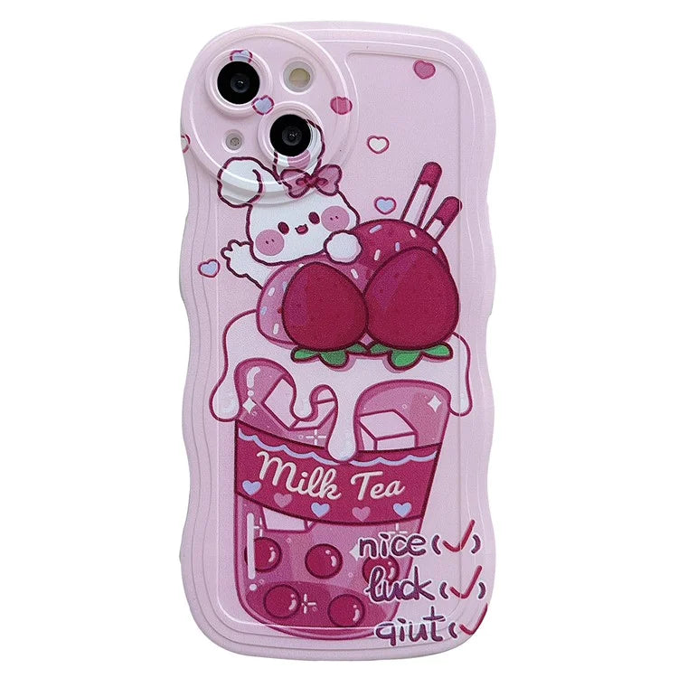 For iPhone 15 Case Curly Wave Frame Pattern Printed TPU Phone Cover