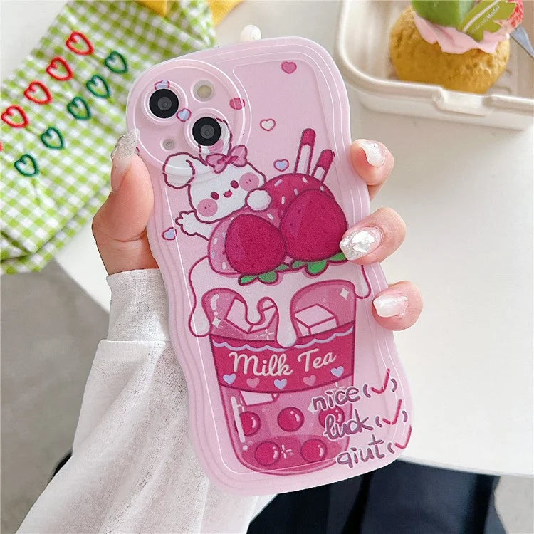 For iPhone 15 Case Curly Wave Frame Pattern Printed TPU Phone Cover