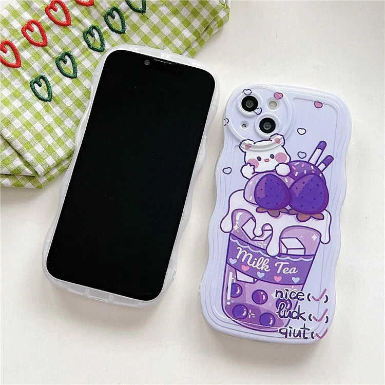 For iPhone 15 Case Curly Wave Frame Pattern Printed TPU Phone Cover