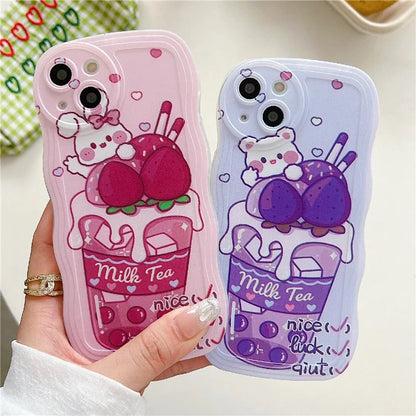 For iPhone 15 Case Curly Wave Frame Pattern Printed TPU Phone Cover