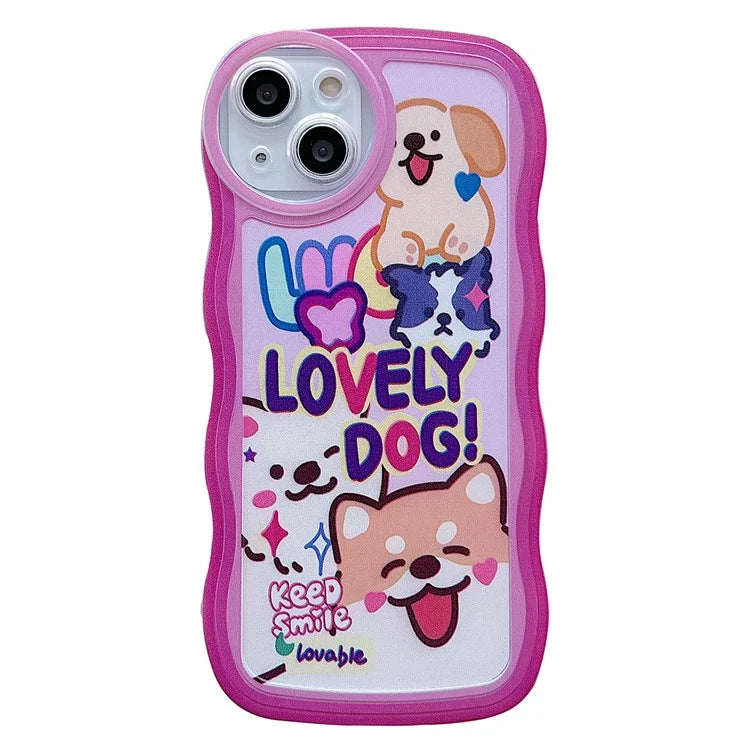For iPhone 15 Case Curly Wave Frame Pattern Printed TPU Phone Cover