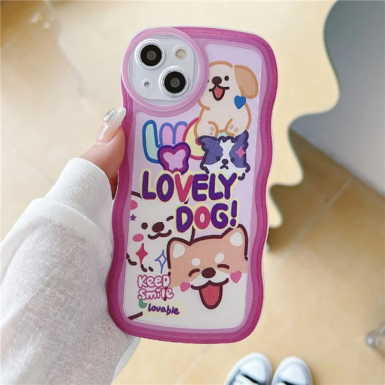 For iPhone 15 Case Curly Wave Frame Pattern Printed TPU Phone Cover