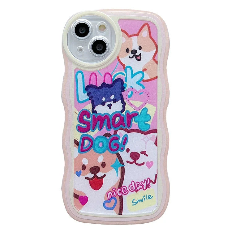 For iPhone 15 Case Curly Wave Frame Pattern Printed TPU Phone Cover