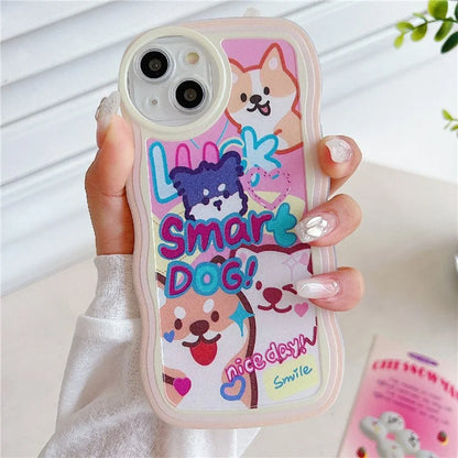 For iPhone 15 Case Curly Wave Frame Pattern Printed TPU Phone Cover