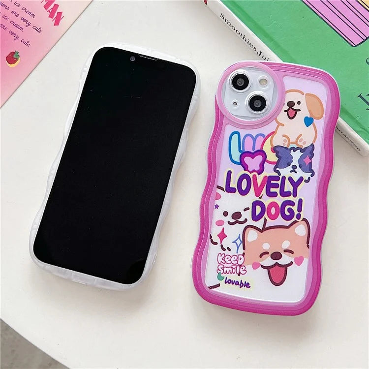 For iPhone 15 Case Curly Wave Frame Pattern Printed TPU Phone Cover