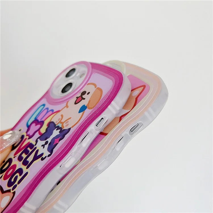 For iPhone 15 Case Curly Wave Frame Pattern Printed TPU Phone Cover