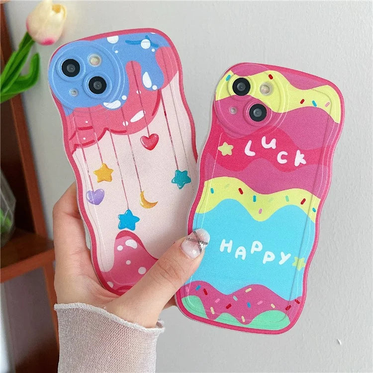 For iPhone 15 Case Curly Wave Frame Pattern Printed TPU Phone Cover