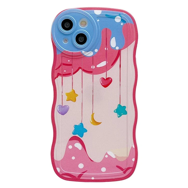For iPhone 15 Case Curly Wave Frame Pattern Printed TPU Phone Cover