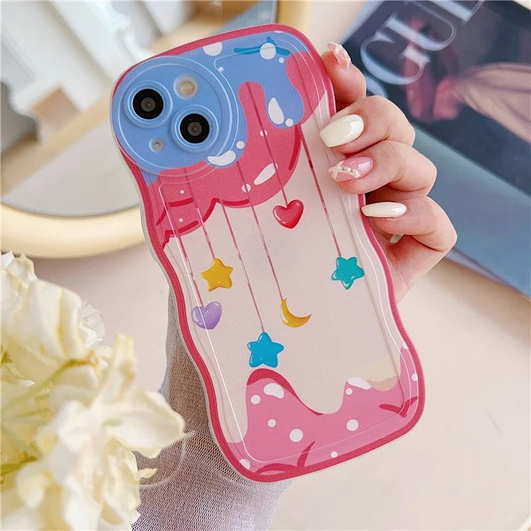 For iPhone 15 Case Curly Wave Frame Pattern Printed TPU Phone Cover