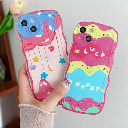 For iPhone 15 Case Curly Wave Frame Pattern Printed TPU Phone Cover