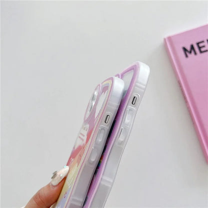 For iPhone 15 Case Curly Wave Frame Pattern Printed TPU Phone Cover and Bear
