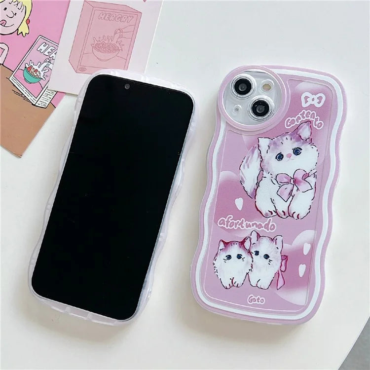 For iPhone 15 Case Curly Wave Frame Pattern Printed TPU Phone Cover