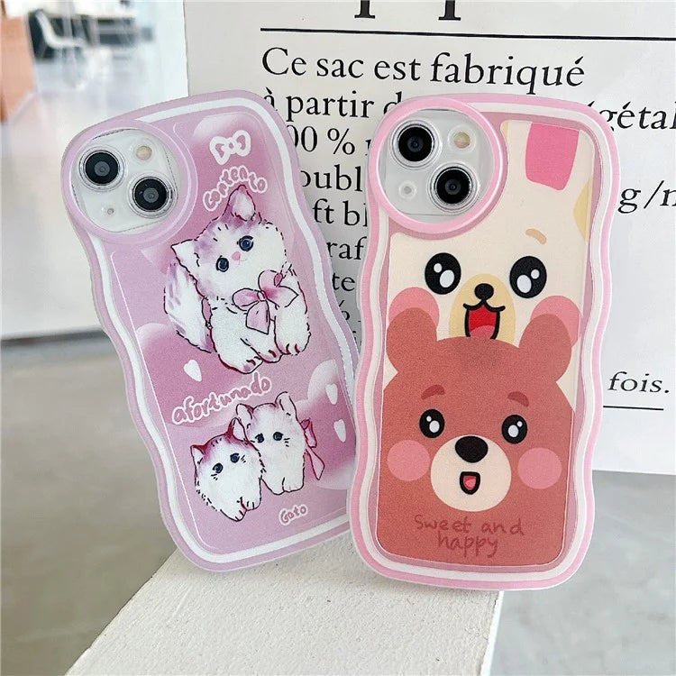 For iPhone 15 Case Curly Wave Frame Pattern Printed TPU Phone Cover