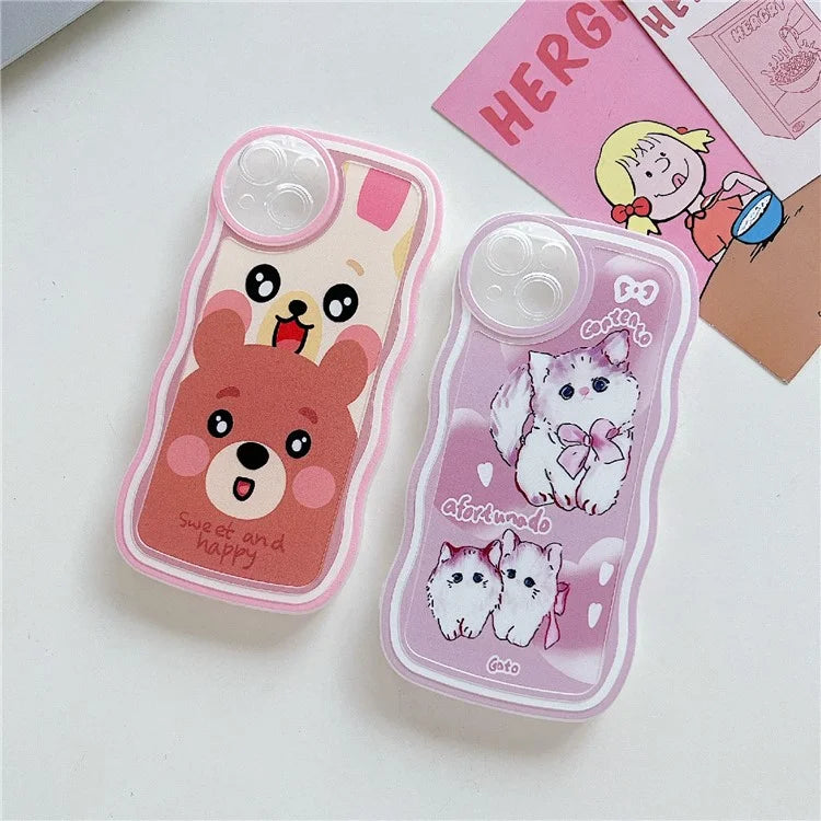 For iPhone 15 Case Curly Wave Frame Pattern Printed TPU Phone Cover