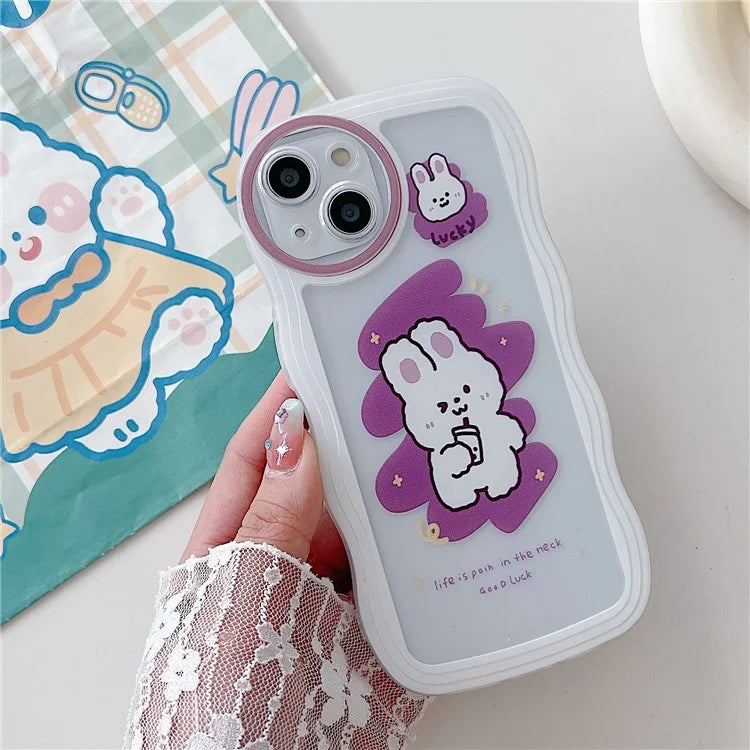 For iPhone 15 Case Curly Wave Frame Pattern Printed TPU Phone Cover