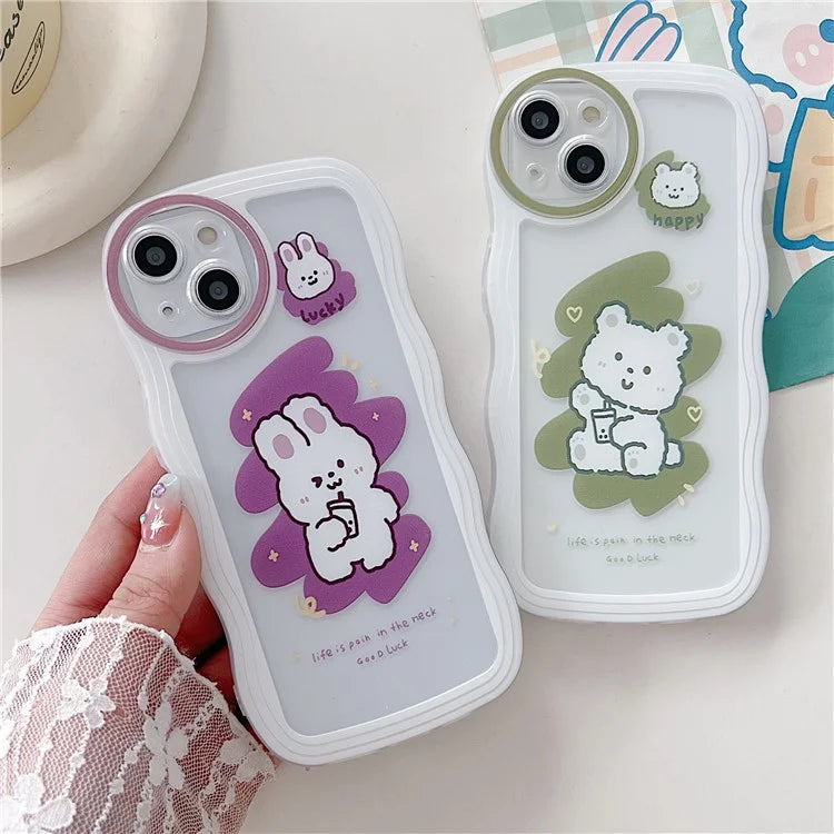 For iPhone 15 Case Curly Wave Frame Pattern Printed TPU Phone Cover