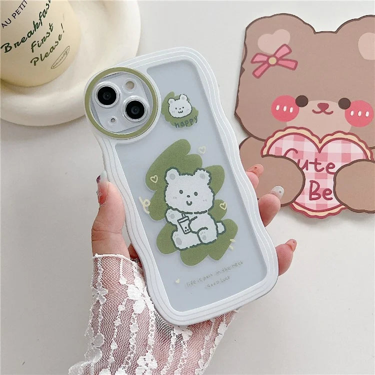 For iPhone 15 Case Curly Wave Frame Pattern Printed TPU Phone Cover