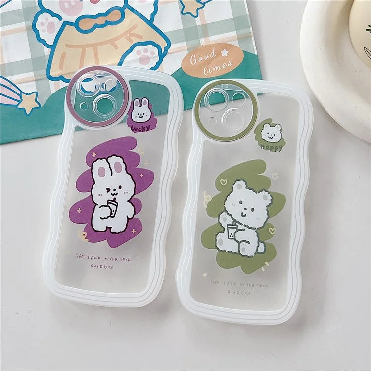 For iPhone 15 Case Curly Wave Frame Pattern Printed TPU Phone Cover