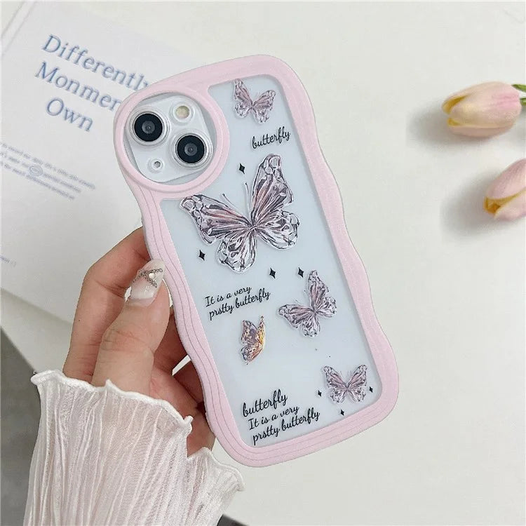 For iPhone 15 Case Curly Wave Frame Pattern Printed TPU Phone Cover