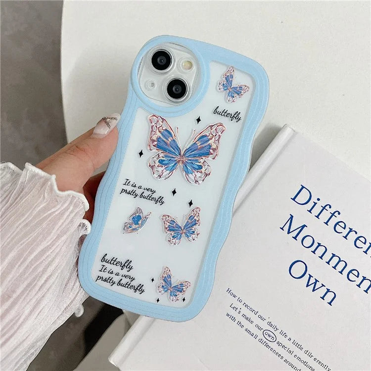 For iPhone 15 Case Curly Wave Frame Pattern Printed TPU Phone Cover