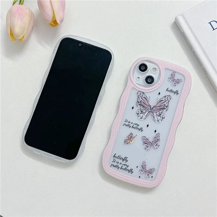 For iPhone 15 Case Curly Wave Frame Pattern Printed TPU Phone Cover