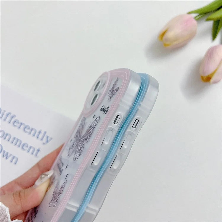 For iPhone 15 Case Curly Wave Frame Pattern Printed TPU Phone Cover