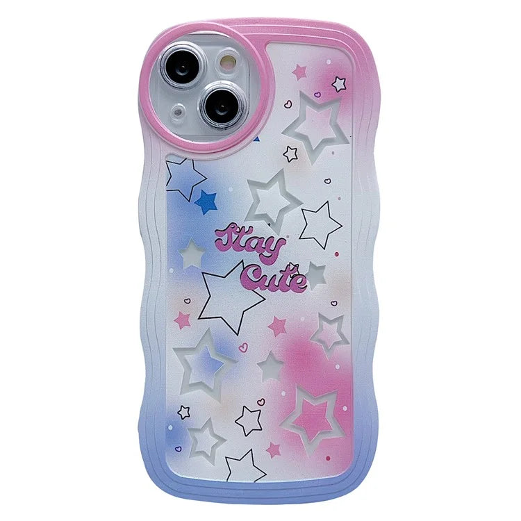 For iPhone 15 Case Curly Wave Frame Pattern Printed TPU Phone Cover
