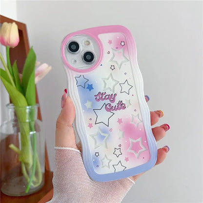 For iPhone 15 Case Curly Wave Frame Pattern Printed TPU Phone Cover