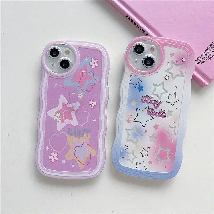 For iPhone 15 Case Curly Wave Frame Pattern Printed TPU Phone Cover