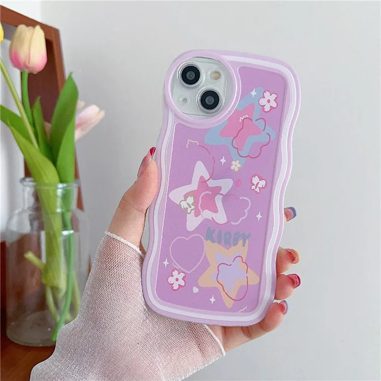 For iPhone 15 Case Curly Wave Frame Pattern Printed TPU Phone Cover