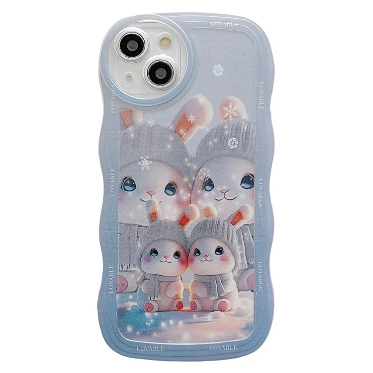 For iPhone 15 Case Curly Wave Frame Pattern Printed TPU Phone Cover