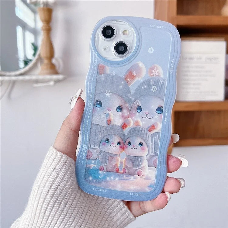 For iPhone 15 Case Curly Wave Frame Pattern Printed TPU Phone Cover