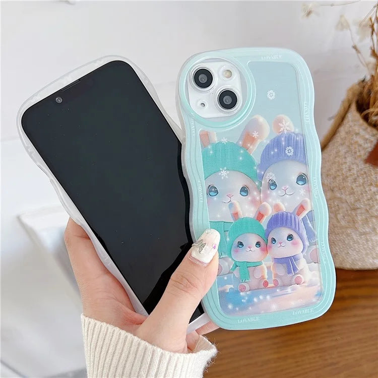 For iPhone 15 Case Curly Wave Frame Pattern Printed TPU Phone Cover