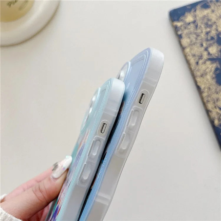 For iPhone 15 Case Curly Wave Frame Pattern Printed TPU Phone Cover