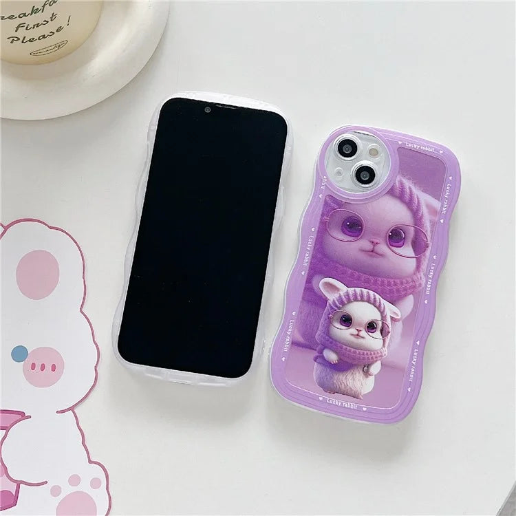 For iPhone 15 Case Curly Wave Frame Pattern Printed TPU Phone Cover