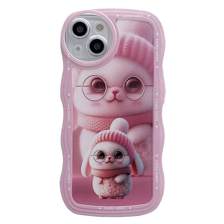 For iPhone 15 Case Curly Wave Frame Pattern Printed TPU Phone Cover