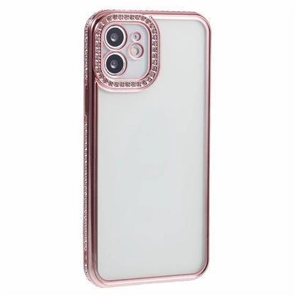 For iPhone 12 Case Bling Rhinestones Decor TPU Clear Back Cover