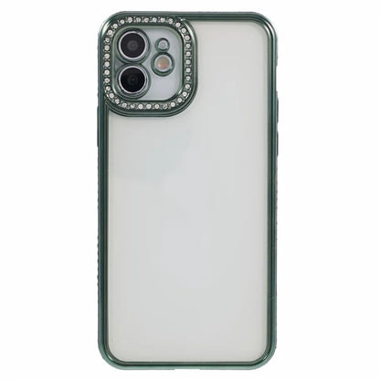 For iPhone 12 Case Bling Rhinestones Decor TPU Clear Back Cover