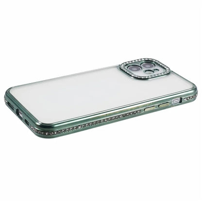 For iPhone 12 Case Bling Rhinestones Decor TPU Clear Back Cover